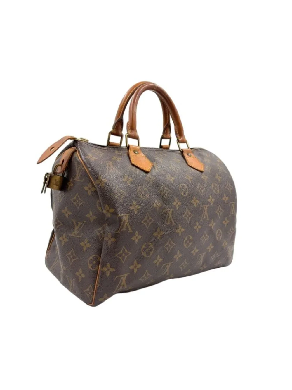 Louis Vuitton Speedy 30 Monogram Leather Brown Handbag Gold